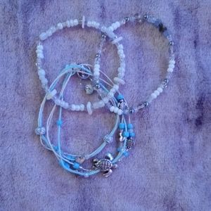 3 Bracelet's , Hand Made, turtles,hearts, shells